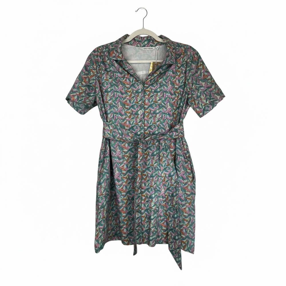 Roller Rabbit Peri Eddie Teal Print Cotton Shirt Dress XS NWT
